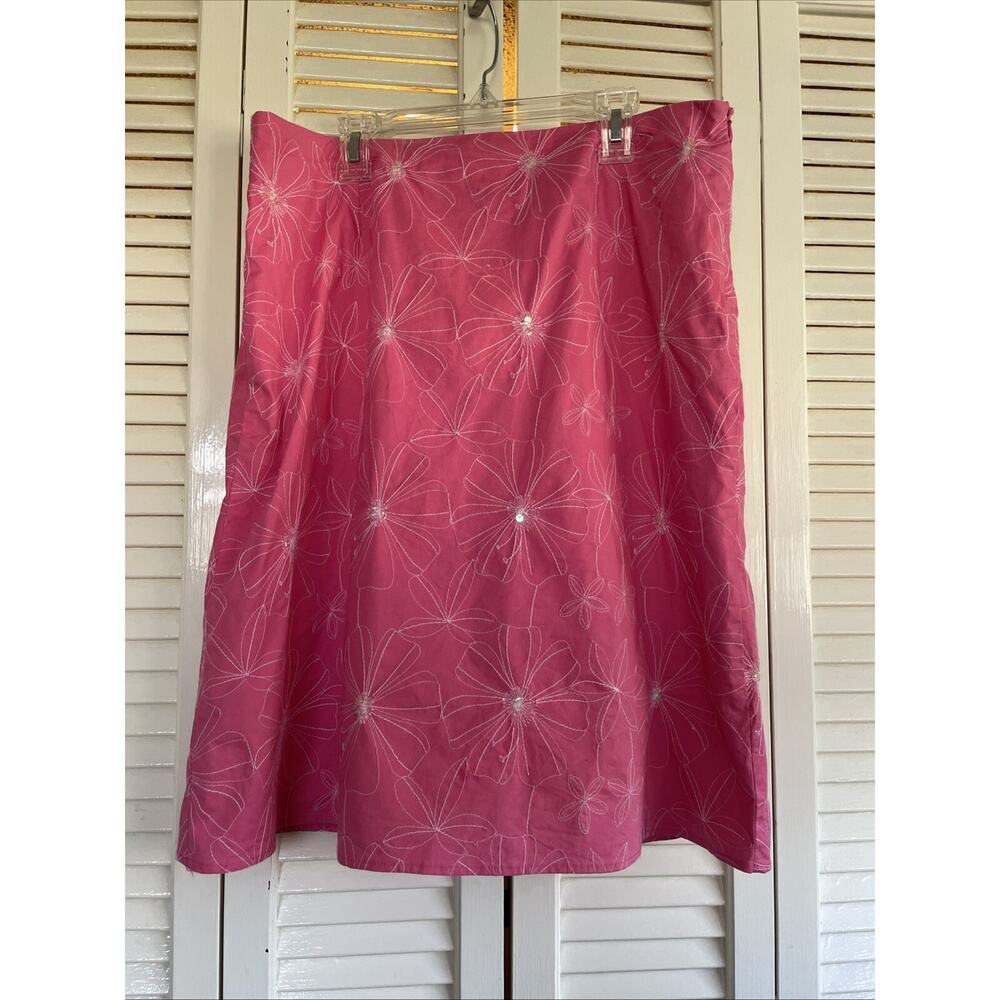 Autograph New York Floral Embroidered Boho Pretty In Pink Lined Skirt Size 12